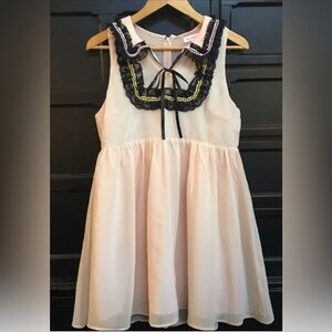Re:named Sheer Peach Dress with Lace Detailed Collar